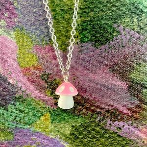 Pink Mushroom Silver Necklace